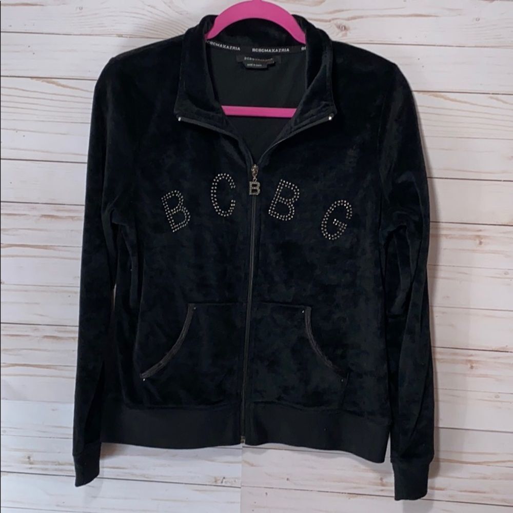 BCBGMaxAzria Womens Rhinestones Zip Up Jacket